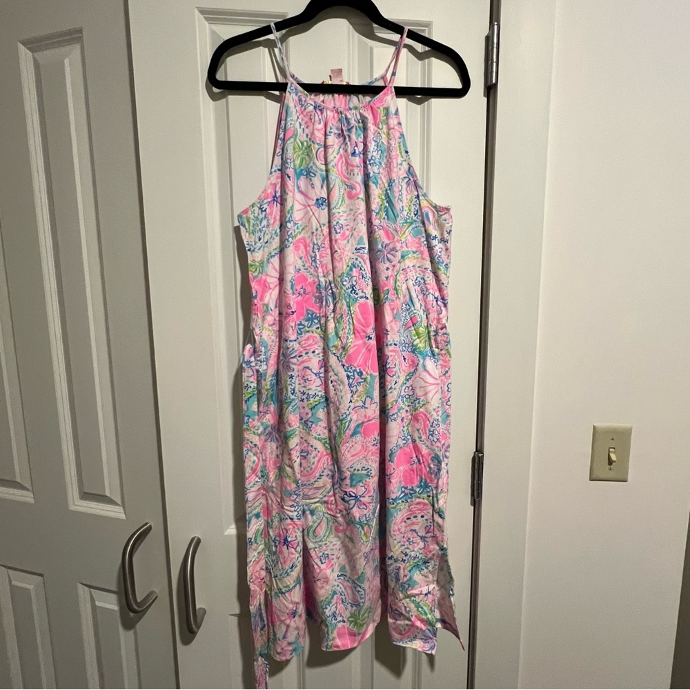 Midi dress with slit & tie